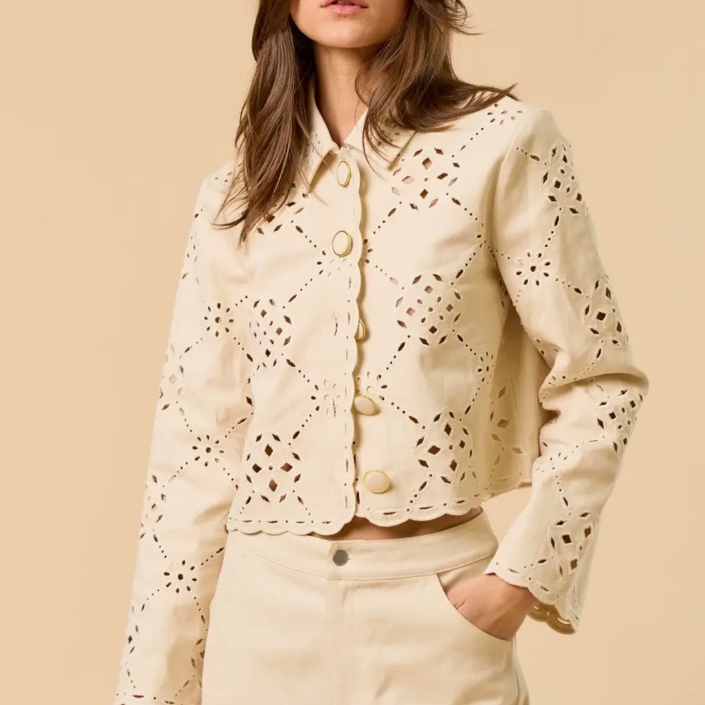 Scalloped Eyelet-Embroidered Jacket